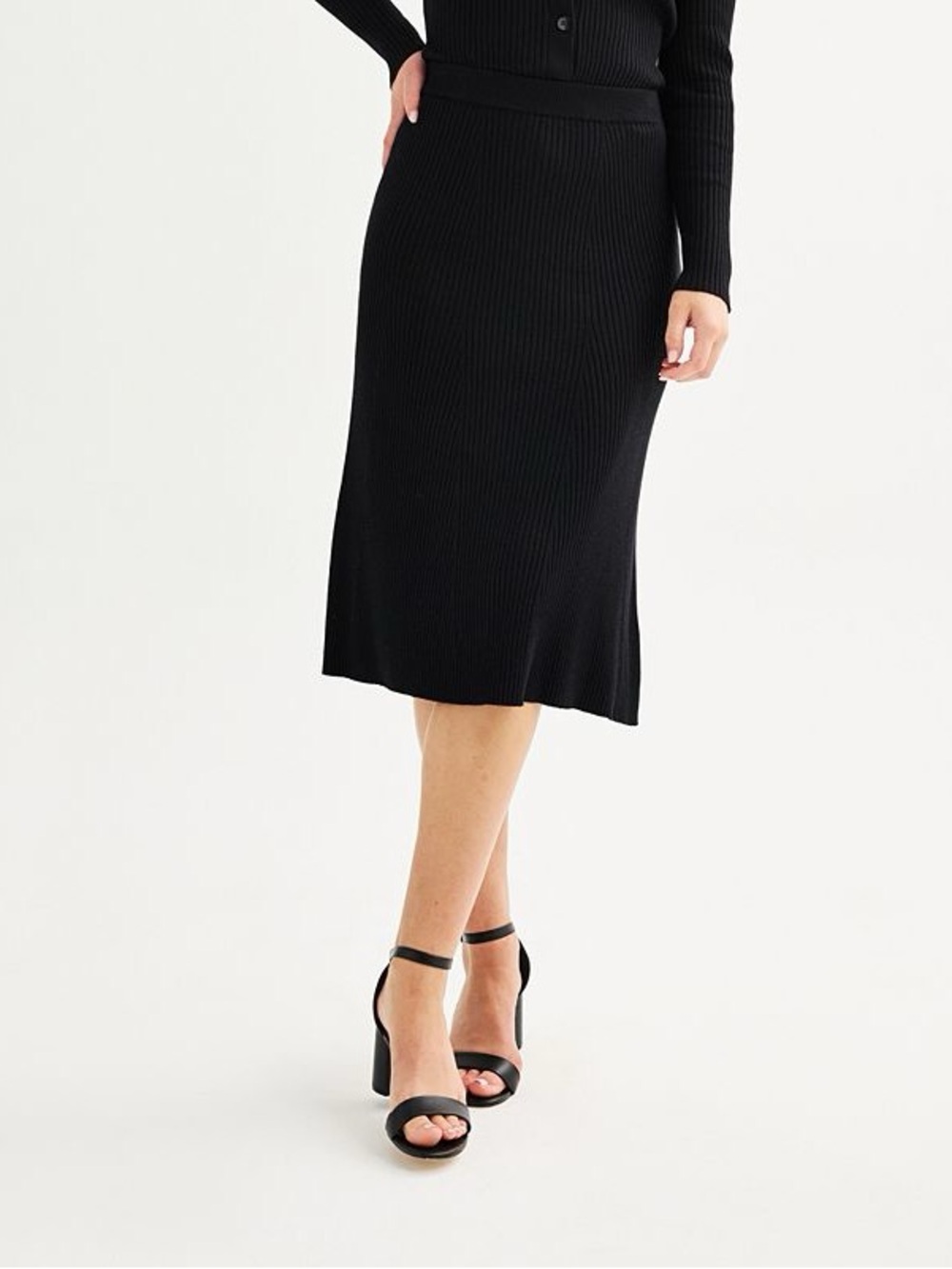 Rachel Roy Black Ribbed Midi Skirt